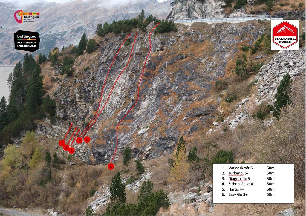 Topo eines Klettergartens beim BErghotel MAlta